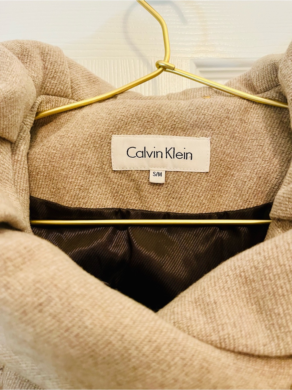 Calvin Klein Beige Belted Cape Coat S/M Double Breasted Oversized Collar - Picture 3 of 10